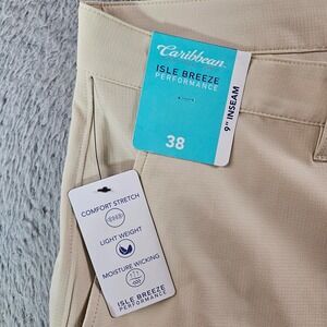 NWT Caribbean Isle Breeze Performance Shorts‎ Men 38 x 9" Flat Front Beige